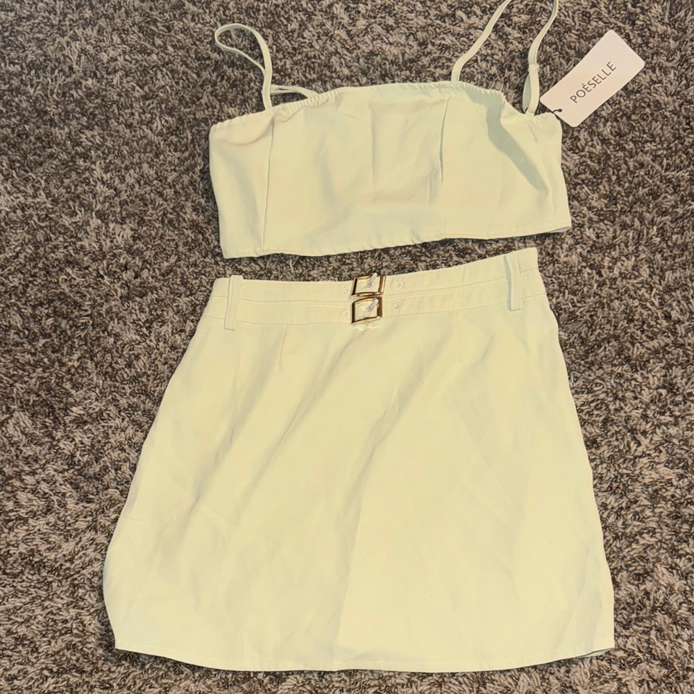 Mint Mini Skirt with Double Buckle Waist
